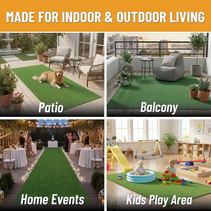 Ottomanson Artificial Grass Rug Lite 94" x 9' | Large Fake Grass Carpet - Image 4