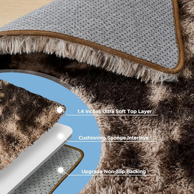 Tie-Dyed Brown Area Rug for Bedroom, 4x6 Fluffy Shag Rugs for Living Room - Image 7