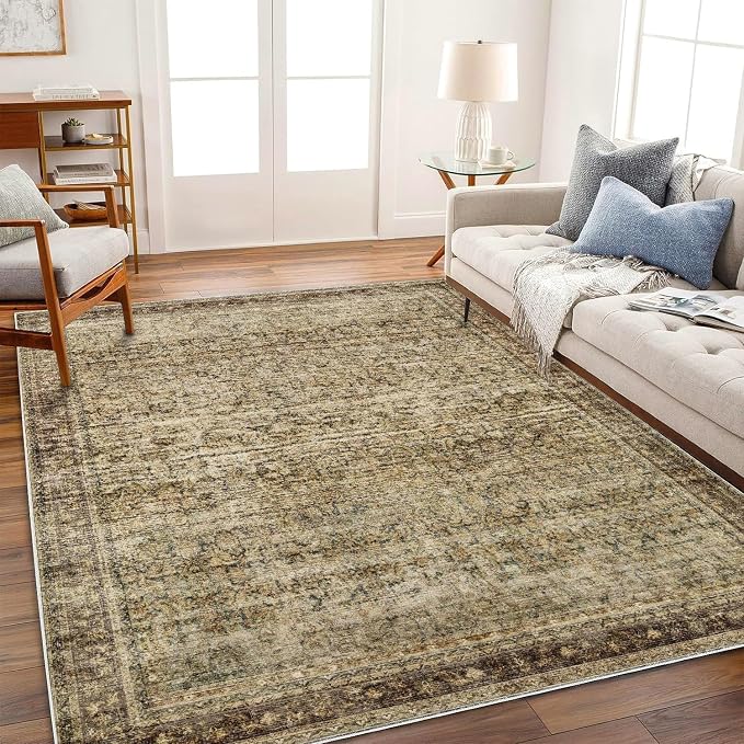 CHAMPLANT Area Rug 8x10 Washable Rug Brown Vintage Traditional Mat Distressed - Image 2