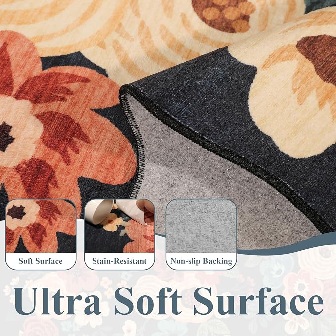 DUKINO 2x14 Long Hallway Runner Rug, Non Slip Floral Washable Runner Rug - Image 6
