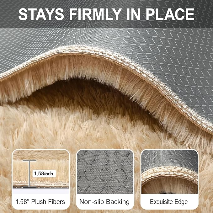 2x6 ft Beige Runner Rugs for Bedroom Living Room, Soft Plush Fluffy Throw Rug - Image 6