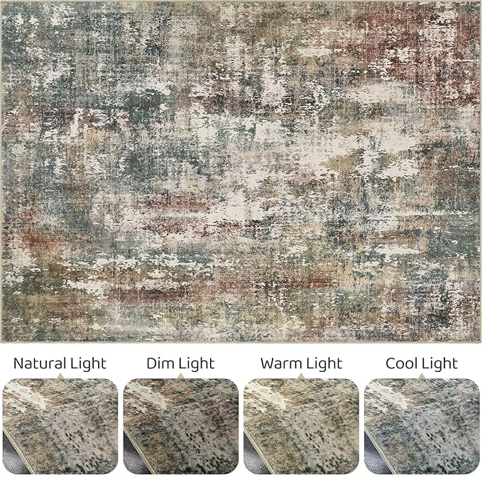 7x9 Area Rug Washable Rugs: Living Room Large Abstract Modern Soft Stain - Image 9