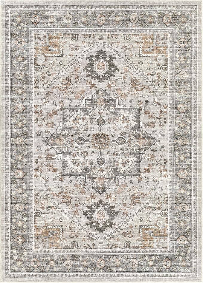 10x14 Vintage Area Rug: Washable Neutral Soft Non Slip Thin Large Floor Carpet - Image 9