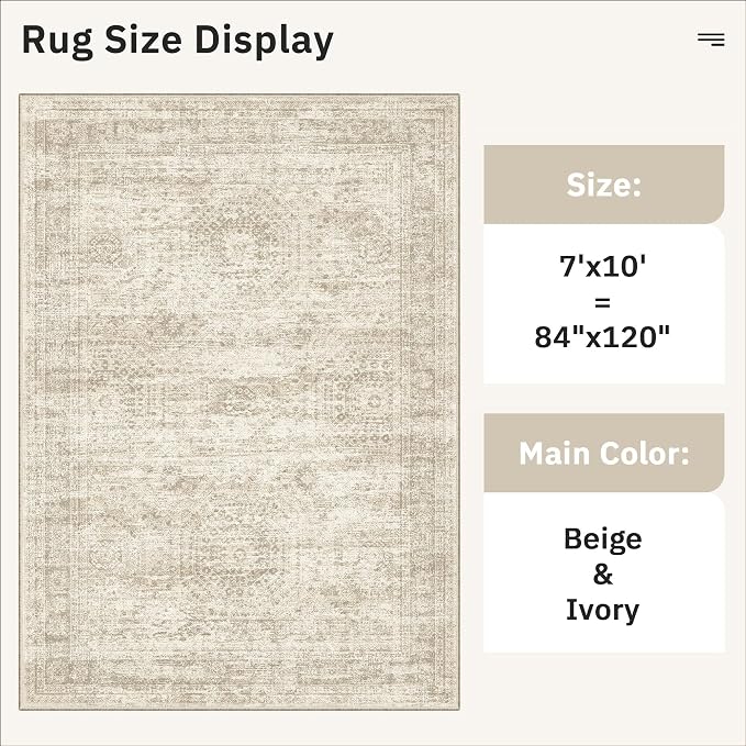 Soalmost 7x10 Area Rug for Living Room Washable Abstract Vintage Soft Thin - Image 5