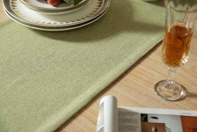 Burlap Style Farmhouse Table Runner, 14x72 Inches Light Sage Green | Thick - Image 5