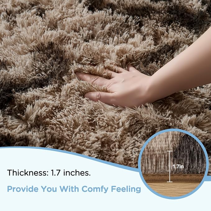 Tie-Dyed Brown Area Rug for Bedroom, 4x6 Fluffy Shag Rugs for Living Room - Image 5