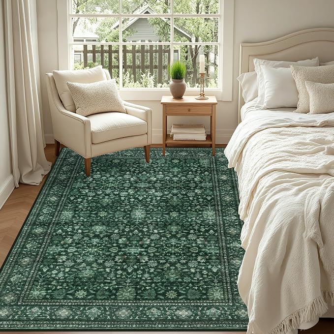 4x6 Area Rugs for Living Room: Washable Rug Soft Vintage Distressed Floral - Image 3