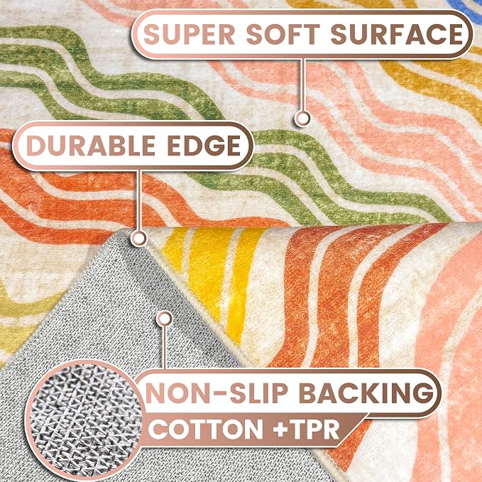 Washable 8x10 Sun Area Rug for Living Room, Rainbow Sun Modern Retro Large Area - Image 3