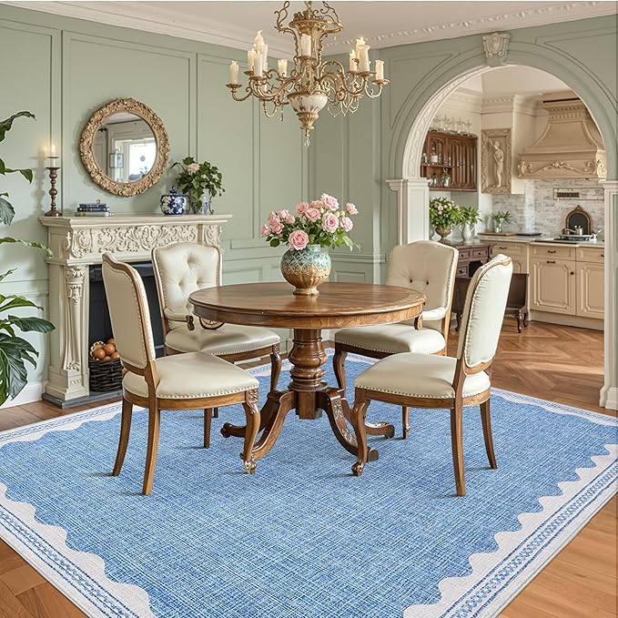 GarveeHome Scalloped 8x10 Rug for Living Room Washable Non-Slip Solid Blue - Image 3
