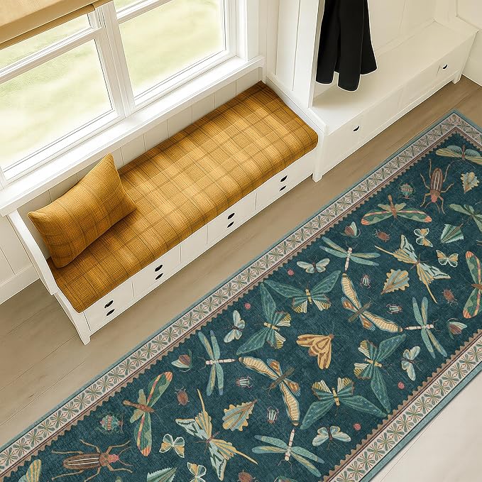 Hazo Haus Washable Runner Rug for Hallway 2'6"x12', Foldable Insect Print Décor by HazoHaus