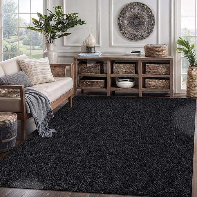 CAMILSON Easy Jute Rug 8x10, Indoor Outdoor Dark Gray Black Farmhouse Area Rugs - Image 7