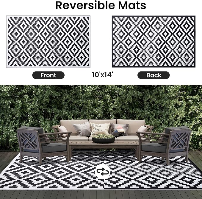 Smiry Waterproof Outdoor Rug 10X14 ft, Reversible Plastic Straw Patio Camping - Image 3