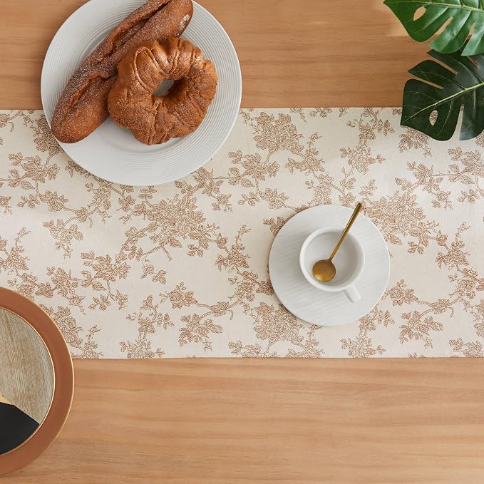 French Pastoral Farmhouse Table Runners, 13x48 Inch Brown | 100% Organic Cotton - Image 4