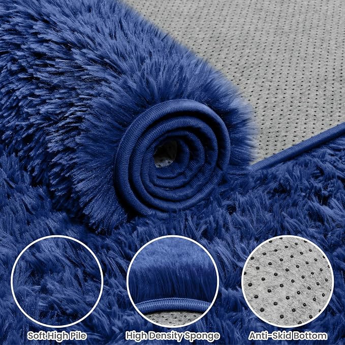 2x6 Bedside Area Rugs for Bedroom: Soft Fluffy Shag Blue Rug for Hallway - Image 5
