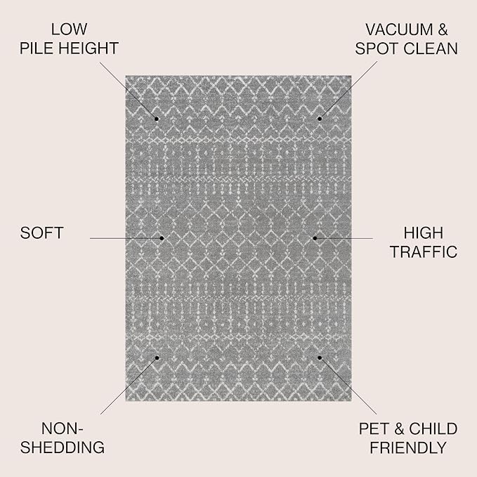 JONATHAN Y Boho Vintage Diamond Gray/Ivory Square Area Rug 9X9 ft, Moroccan Hype - Image 2