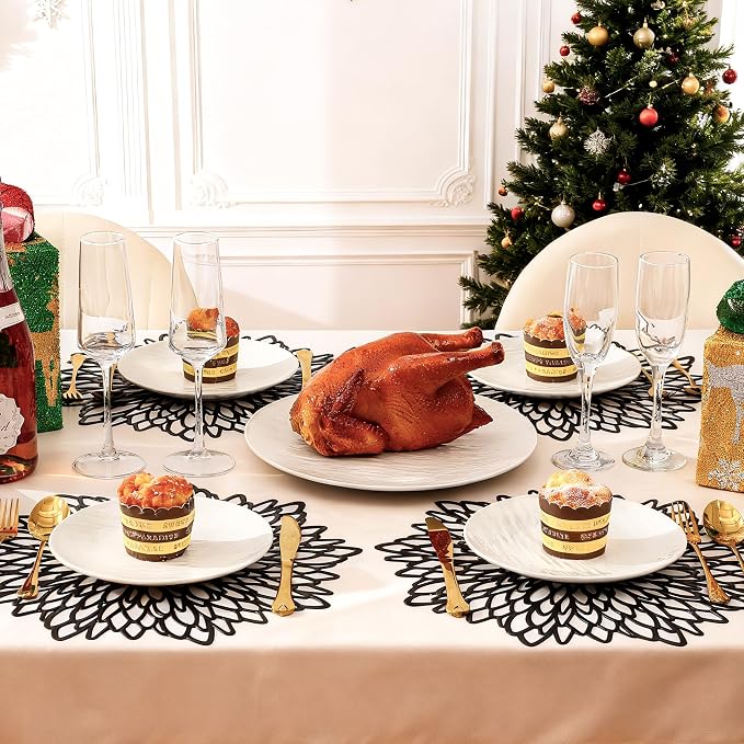 Set of 12 Round Placemats Black, Heat-Resistant PVC Table Mats - Image 8