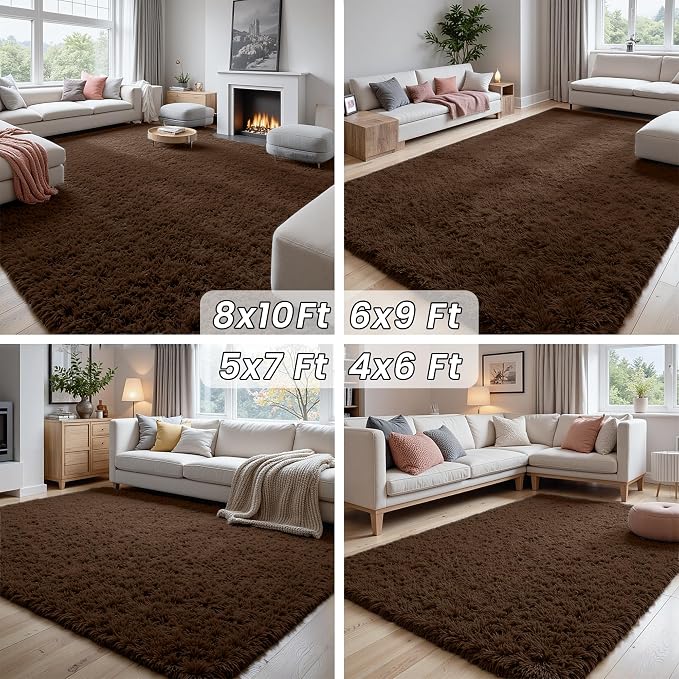 4x6 Area Rugs for Living Room Rug: Soft Fluffy Shag Brown Rugs for Bedroom - Image 7