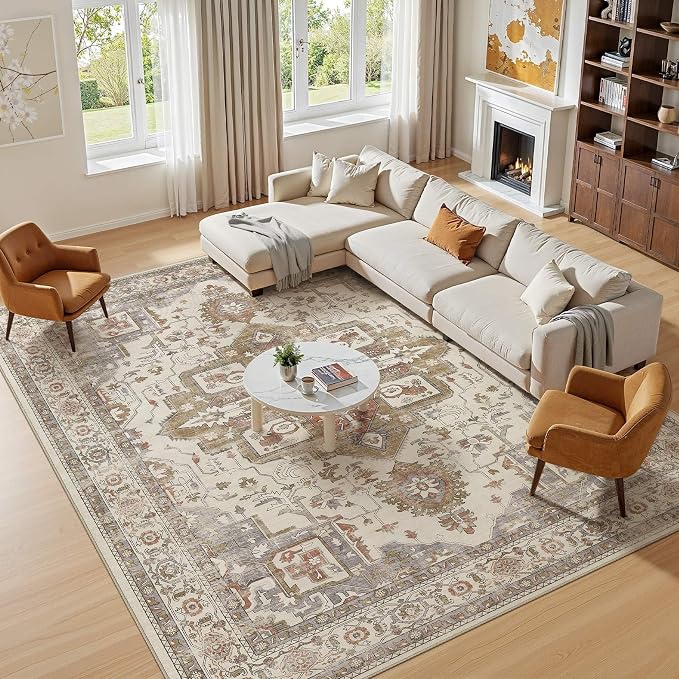 8x10 Washable Area Rugs for Living Room, Large Rug Non Slip Backing Vintage - Image 4