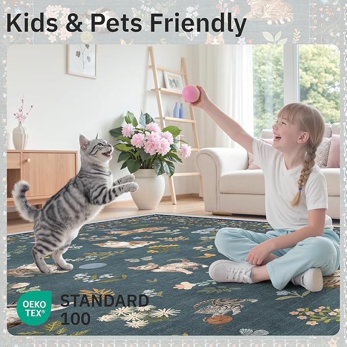 Soalmost 2x3 Cat Rugs for Entryway, Machine Washable Door Mat Animal Floral - Image 8