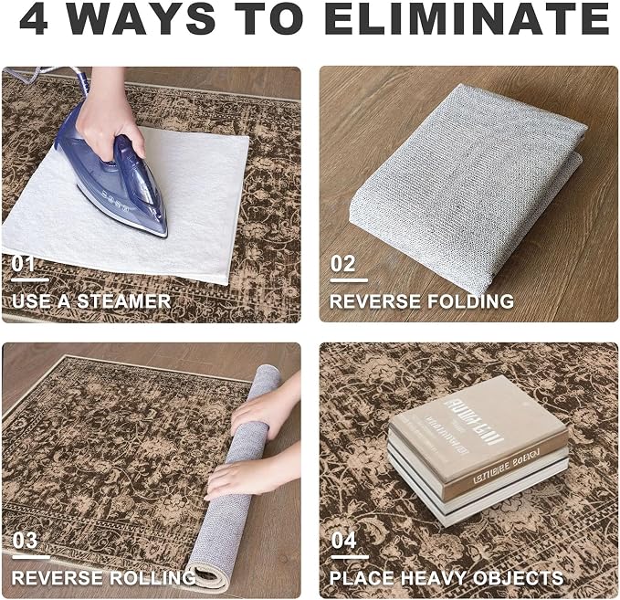 KILOCOCO Area Rug 4x6 Entryway Rug Washable Printed Vintage Floral Rubber - Image 3