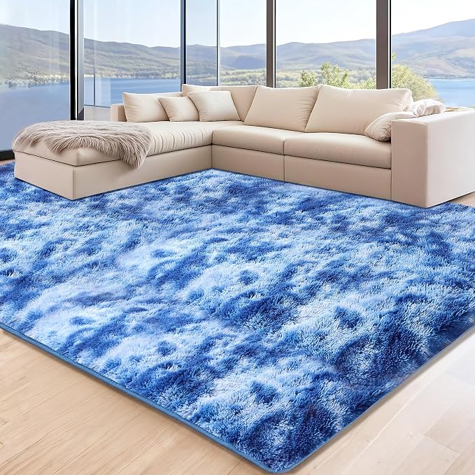 6x9 Area Rugs for Living Room, Tie-Dyed Blue Large Fluffy Shag Rug for Bedroom by Unknown
