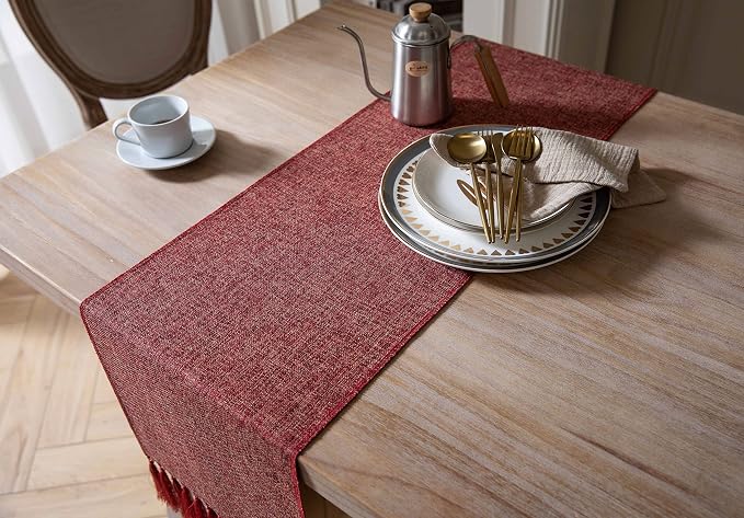 Red Table Runners 90 Inches Long, Burlap Linen Style Rustic Farmhouse Table - Image 4