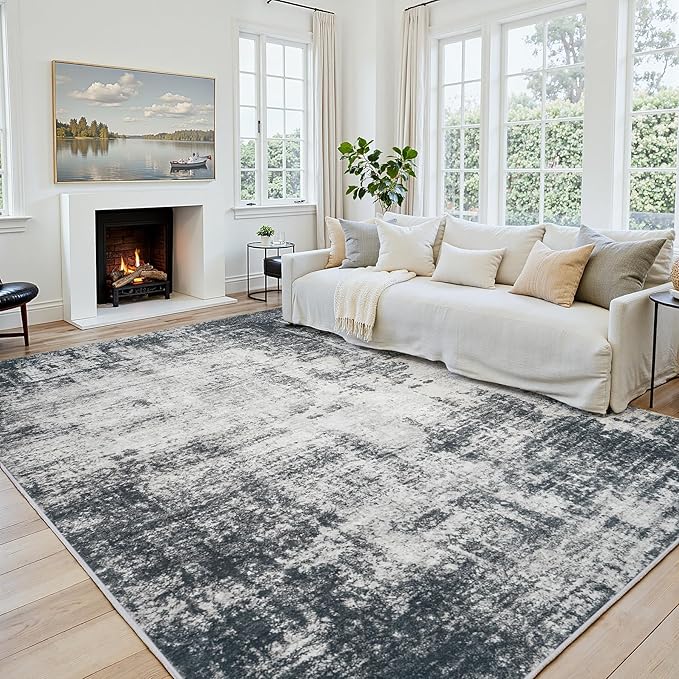 Area Rug 9x12 Living Room Rug Washable: No-Slip Abstract Soft Thin Large Deep by Oriannal