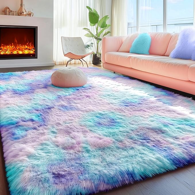 PAGISOFE Cute Kawaii Rugs for Girls Bedroom, 5x8 Rainbow Purple Area Rug by PAGISOFE