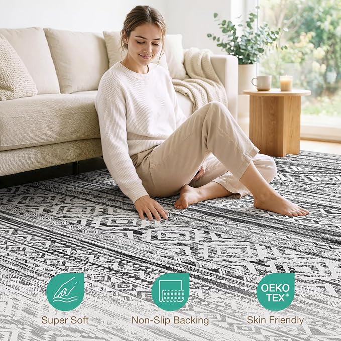 cotiled 7x9 Area Rugs Living Room Rug: Washable Boho Rugs - Image 2