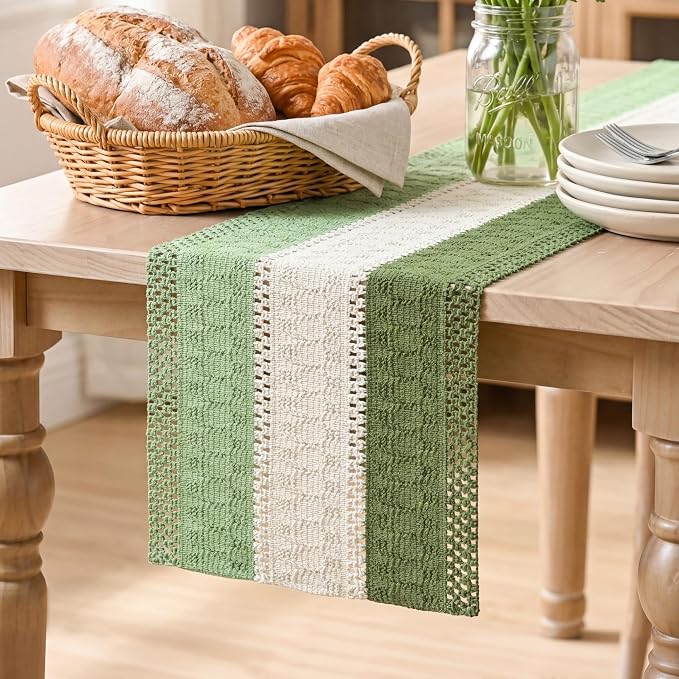 Artoid Mode Sage Beige Green Farmhouse Rustic Table Runner 12x108 Inch | by ArtoidMode