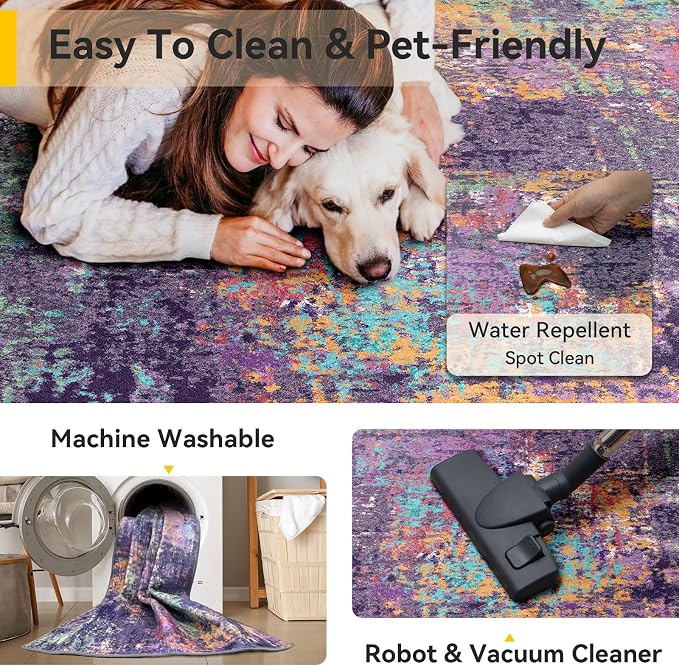 RELEANY Washable Area Rugs 6ft Non-Slip Modern Abstract Soft - Image 4