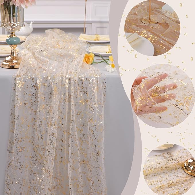 Snowkingdom 6Pcs 10 Ft Gold Table Runners, Sheer Chiffon Tulle Cheesecloth - Image 3