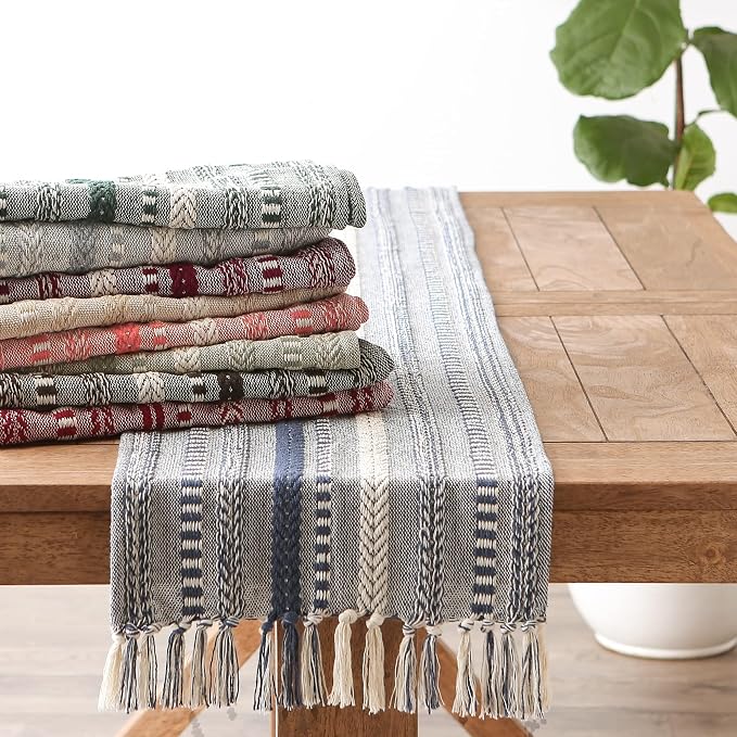 DII Farmhouse Braided Stripe Table Runner Collection, Dark Brown - Image 8