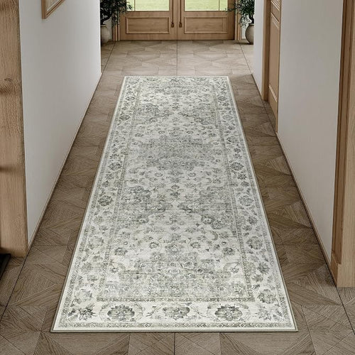 2x6 Washable Neutral Runner Rug Green Vintage Hallway Kitchen Carpet Non-Slip by WondRg