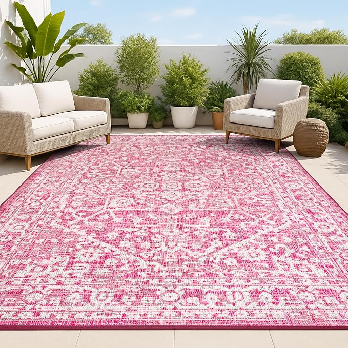 JONATHAN Y Boho Medallion Indoor Outdoor Area Rug 3X5 Fuchsia/Light Gray by JONATHANY