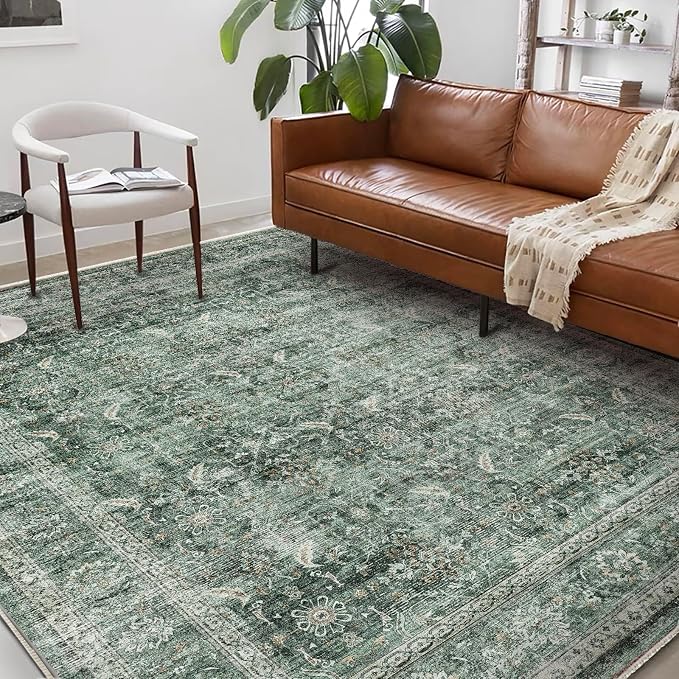 CHAMPLANT Washable Area Rug 9'x12' Retro Boho Design Non-Shedding Easy Care by CHAMPLANT