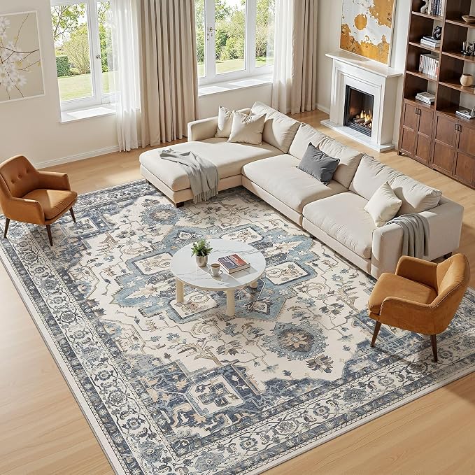 10x14 Area Rugs for Living Room, Washable Non Slip Vintage Distressed Stain - Image 4