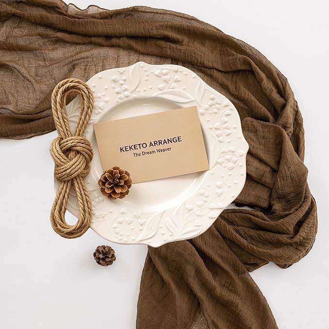 6Pcs Coffee Cheesecloth Table Runner 120 Inches - Image 3