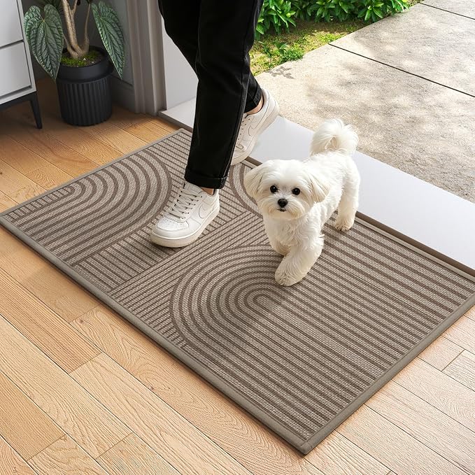 Front Door Mat 17''x30'', Absorbent Dirt Resist Washable Non Slip Low-Profile by QiCaiJia