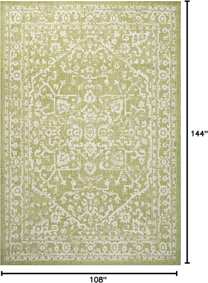 JONATHAN Y Boho Medallion Indoor Outdoor Area Rug 9X12 Green/Cream, Malta - Image 2