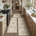 Neutral Kitchen Rug Set of 3 Washable Brown Vintage Kitchen Mats by WondRg