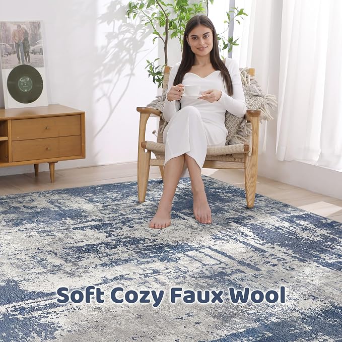 10x14 Area Rugs Living Room: Washable Large Abstract Modern Soft Rug Stain - Image 3