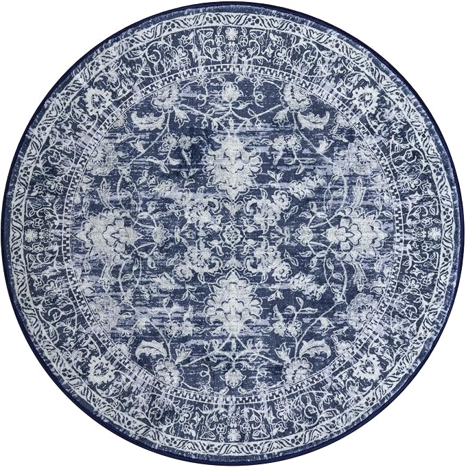 KILOCOCO Area Rug 6ft Round Living Room Rug Washable Printed Vintage Floral - Image 9