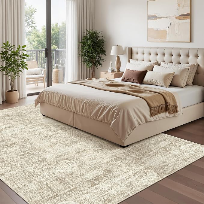 Madane 5x7 Area Rugs for Living Room, Washable Vintage Natural Beige Rug - Image 4