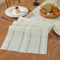 Boho Cotton Linen Beige Table Runner, Ivory Farmhouse Woven Table Runners by Niviy