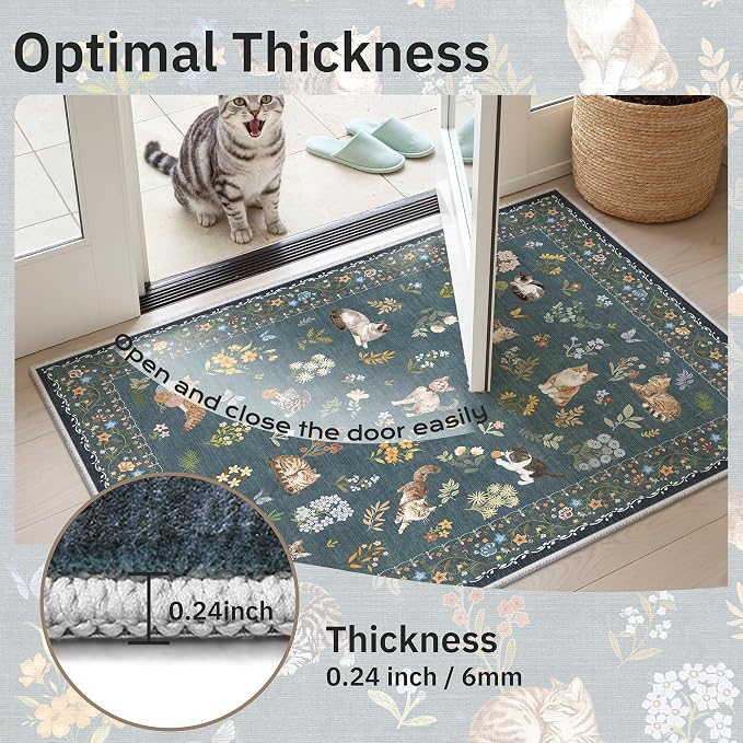 Soalmost Cat 3x5 Area Rugs for Entryway, Machine Washable Animal Floral Accent - Image 6