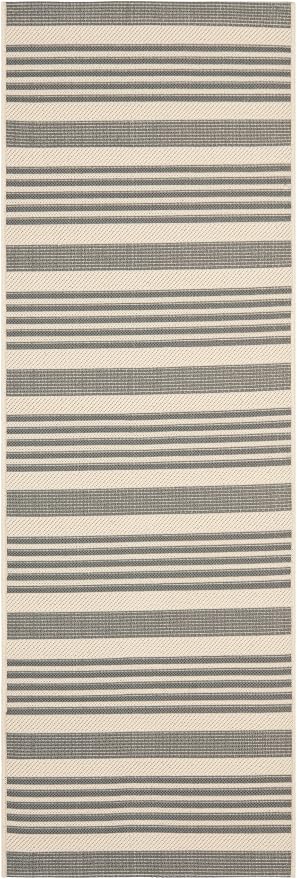 SAFAVIEH Courtyard Collection 2'3' x 22' Grey/Bone CY6062 Stripe Indoor/ - Image 2