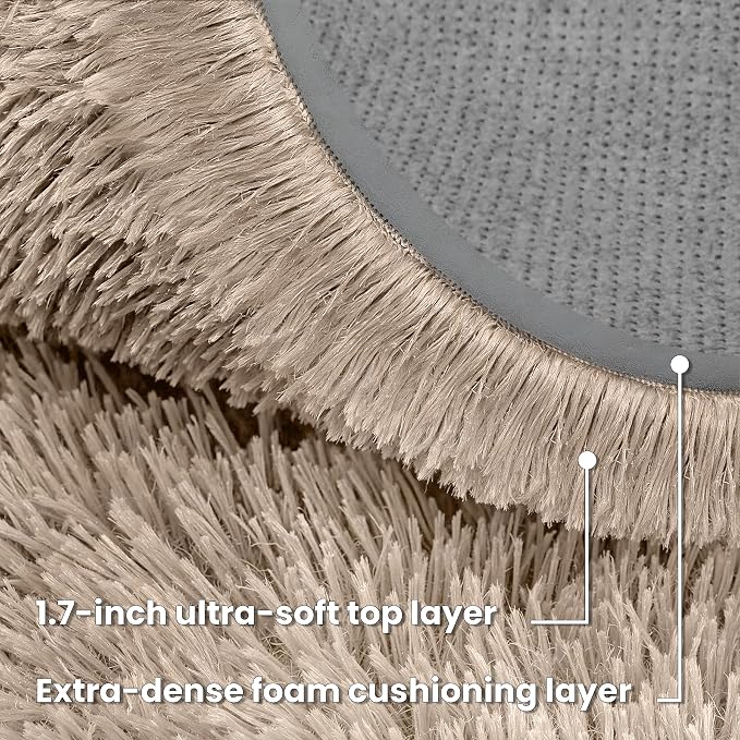 Beige Round Fluffy Rug 6ft, Soft Bedroom Circle Rugs Mats - Image 8