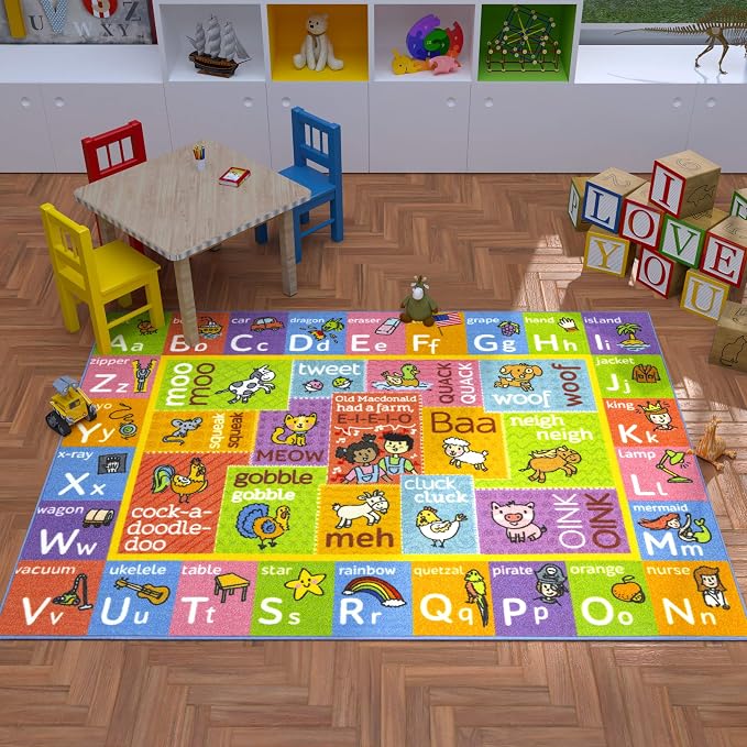 KC Cubs 8x10 ABC Alphabet Animal Sounds Rug – Educational Non-Slip Carpet Play - Image 2