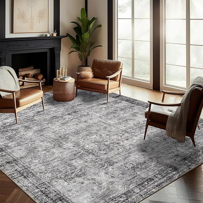CHAMPLANT Washable Area Rug 9'x12' Retro Boho Design Non-Shedding Easy Care by CHAMPLANT